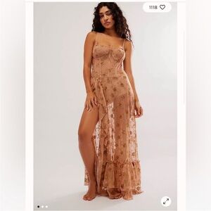 Free People Tan Floral Maxi Dress